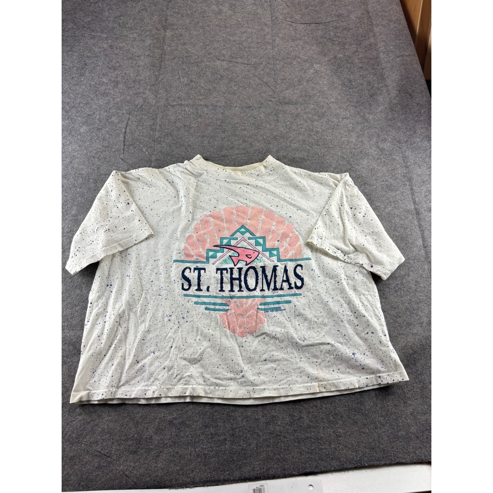 VTG 90s St Thomas Souvenir T-Shirt Ross International Splatter Paint SEE